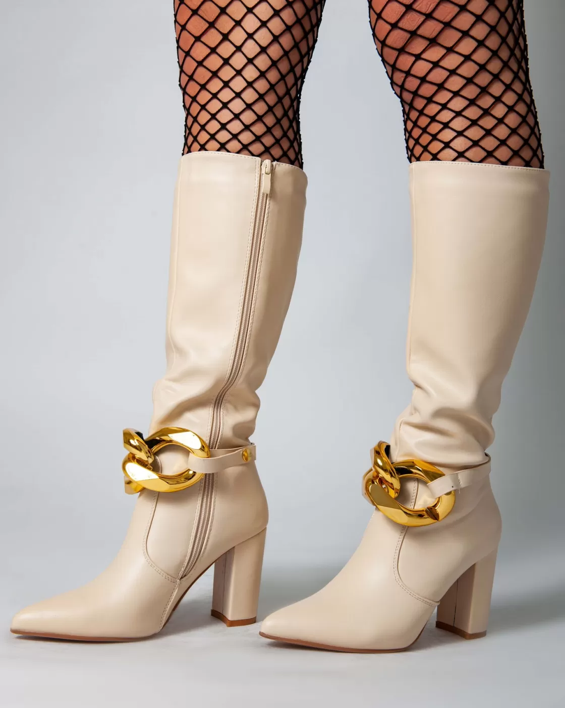 Boots*BREE Flare Heel Knee Highboots - Beige I