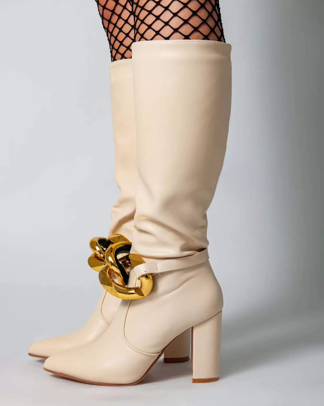 Boots*BREE Flare Heel Knee Highboots - Beige I
